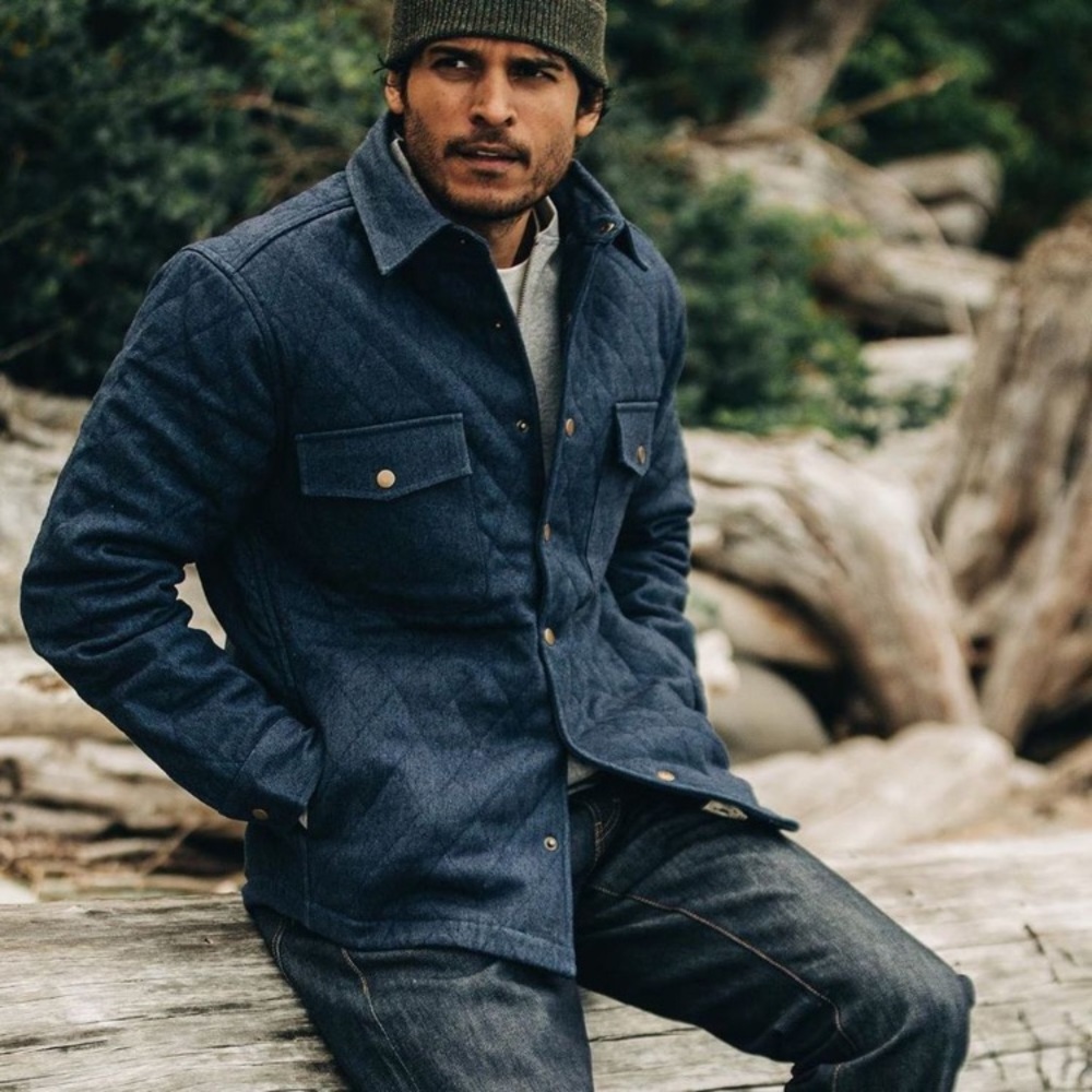 Taylor Stitch Men’s Quilted Jacket Indigo Boss Duck Snap Closure Pockets Small